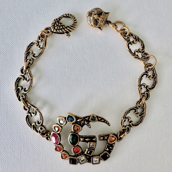 Gucci Arabesque GG Marmont Gold Bracelet with Crystals - Picture 1 of 9
